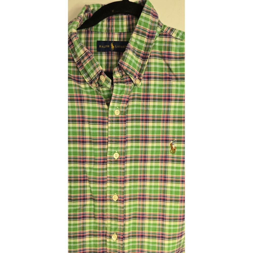 POLO RALPH LAUREN Button Up Men XL Logo Classic Oxford pink/green plaid  Shirt